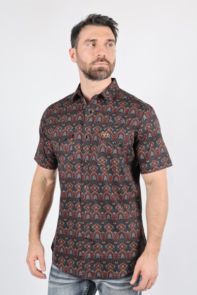 Mens Performance Classic Fit Western Short Sleeve Aztec Print Shirt