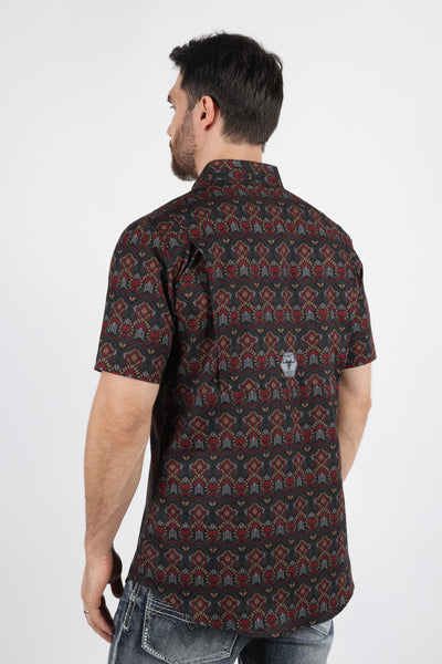 Mens Performance Classic Fit Western Short Sleeve Aztec Print Shirt