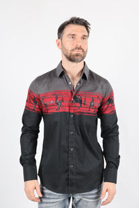 Men's Modern Fit Cotton Stretch Rodeo Panoramic Print Shirt