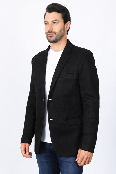 Men's Double Button Black Faux-Suede Blazer