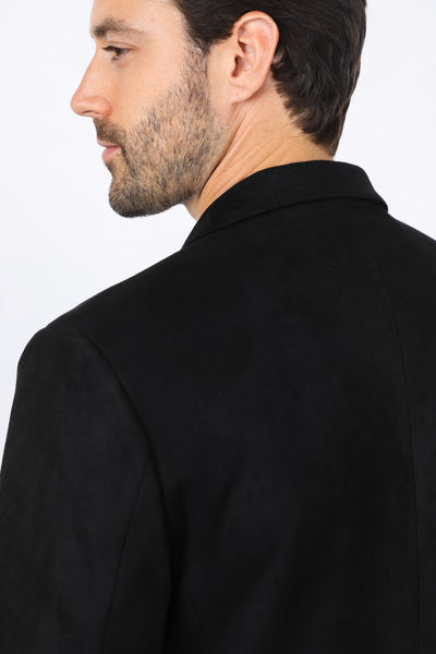 Men's Double Button Black Faux-Suede Blazer