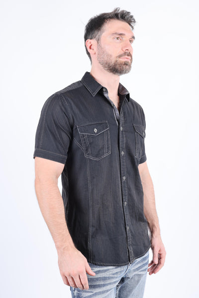 Mens Embroidery Modern Fit Stretch Short Sleeve Shirt