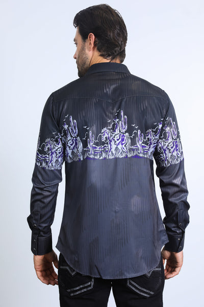 Mens Modern Fit Panoramic Foil Print Shirt - Black