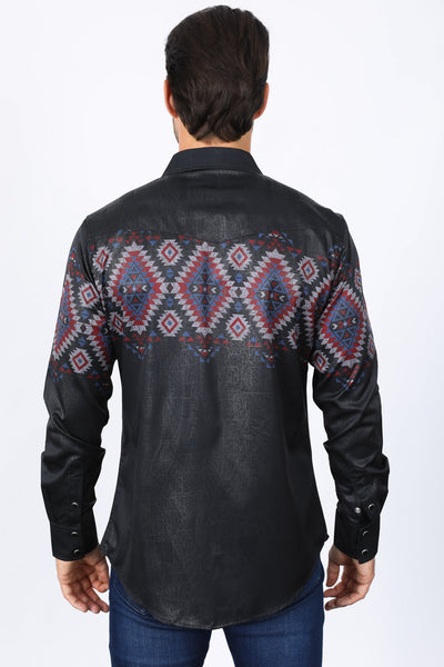 Mens Modern Fit Panoramic Foil Print Shirt - Black