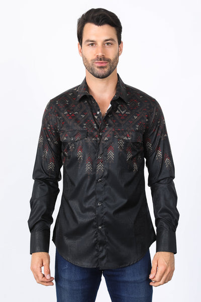 Mens Modern Fit Panoramic Foil Print Shirt - Black