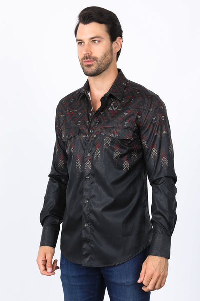 Mens Modern Fit Panoramic Foil Print Shirt - Black