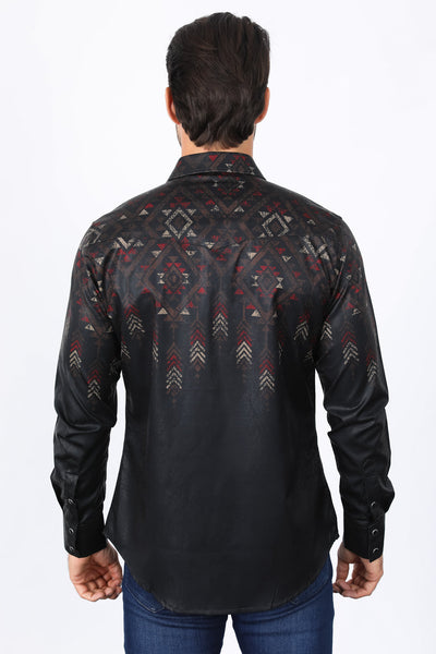 Mens Modern Fit Panoramic Foil Print Shirt - Black