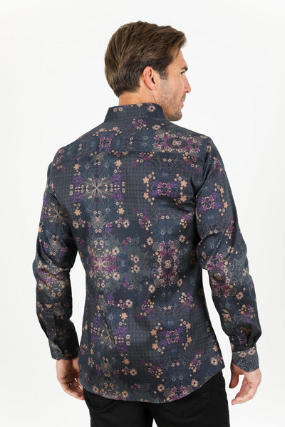 Floral Print Satin Shirt - Black