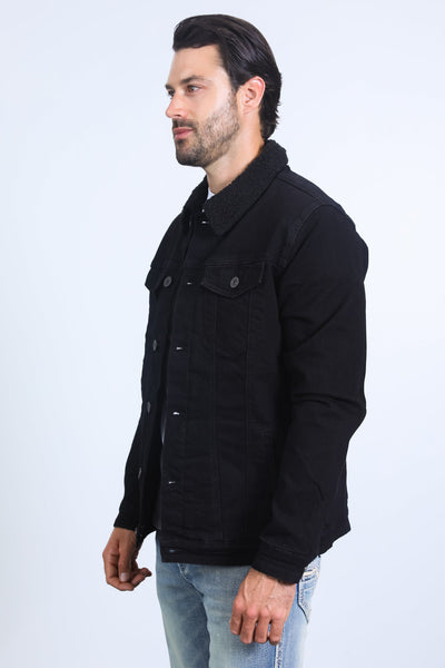 Mens Sherpa Lined Denim Jacket - Black