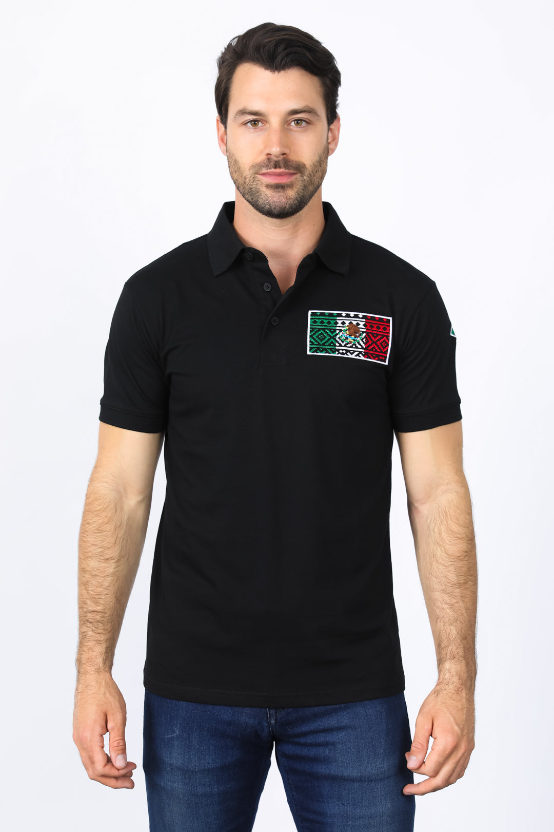 Mens Modern Fit Stretch MEXICO Embroidery Polo