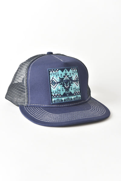 Mens Aztec Embroidery Cap - Blue