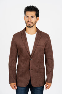 Men's Double Button Brown Faux-Suede Blazer