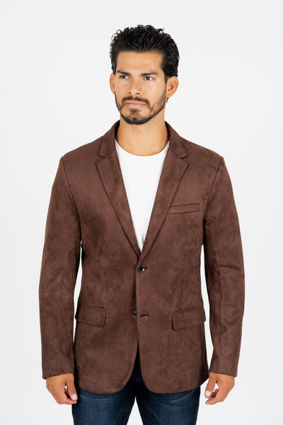 Men's Double Button Brown Faux-Suede Blazer