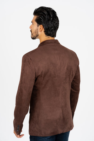 Men's Double Button Brown Faux-Suede Blazer