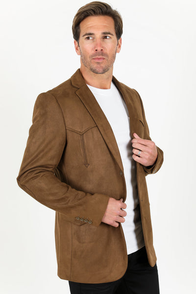 Men's Double Button Faux-Suede Blazer - Brown