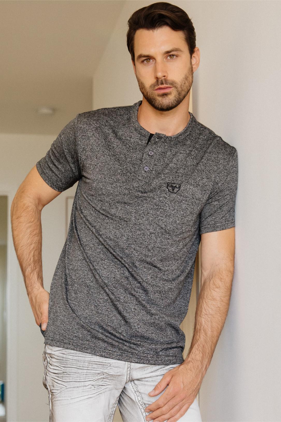 Mens Modern Fit Stretch Henley T-Shirt with Logo