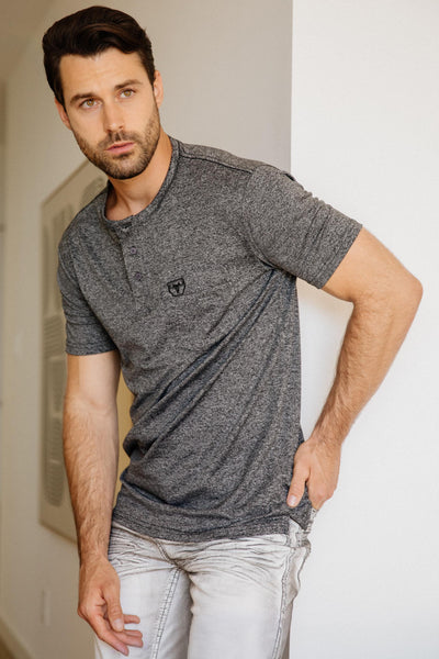 Mens Modern Fit Stretch Henley T-Shirt with Logo