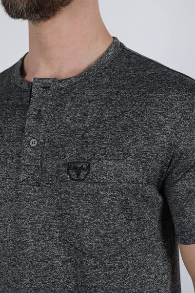 Mens Modern Fit Stretch Henley T-Shirt with Logo