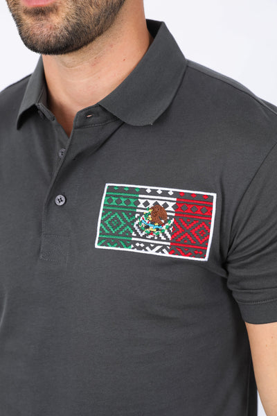 Mens Modern Fit Stretch MEXICO Embroidery Polo