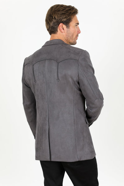 Men's Double Button Faux-Suede Blazer - Charcoal