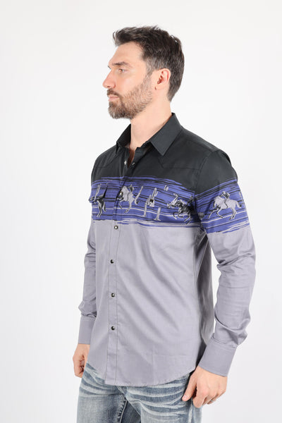 Men's Modern Fit Cotton Stretch Rodeo Panoramic Print Shirt