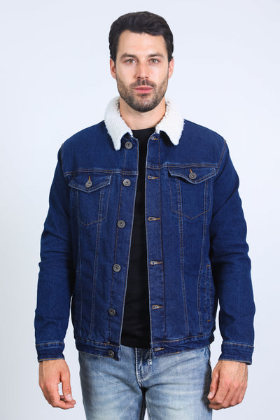 Mens Sherpa Lined Denim Jacket - Indigo