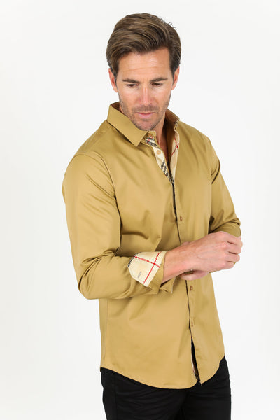 Satin Solid Shirt - Khaki