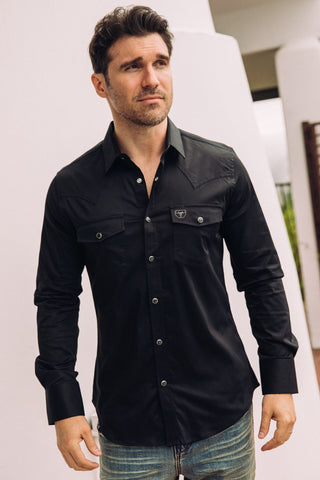 Men's Modern Fit Solid Black Dress Shirt