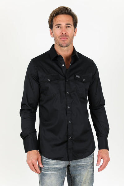 Men's Modern Fit Solid Black Dress Shirt