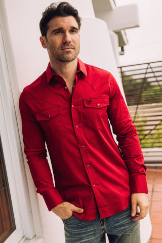 Men's Modern Fit Solid Red Dress Shirt