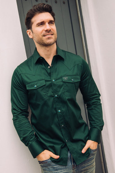 Men's Modern Fit Solid Green Dress Shirt