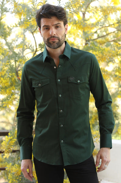 Men's Modern Fit Solid Green Dress Shirt