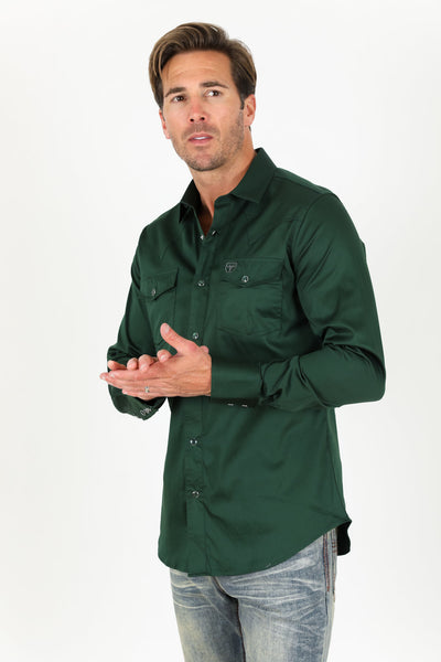 Men's Modern Fit Solid Green Dress Shirt