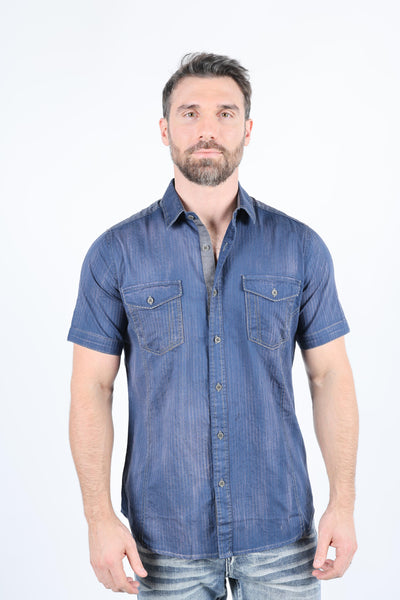 Mens Embroidery Modern Fit Stretch Short Sleeve Shirt