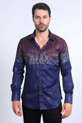 Mens Modern Fit Panoramic Foil Print Shirt - Navy