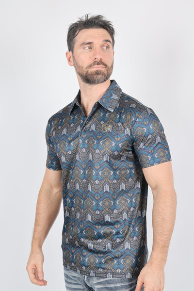 Mens Performance Fabric Modern Fit Stretch Aztec Print Polo