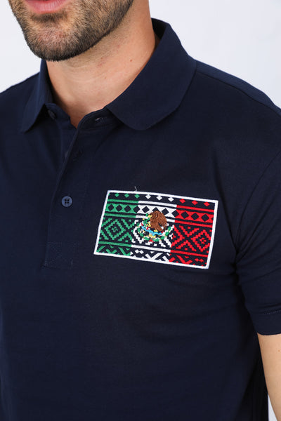 Mens Modern Fit Stretch MEXICO Embroidery Polo