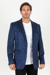 Men's Double Button Faux-Suede Blazer - Navy