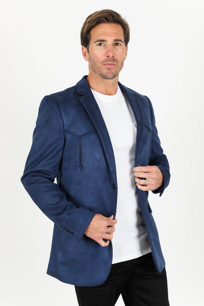 Men's Double Button Faux-Suede Blazer - Navy