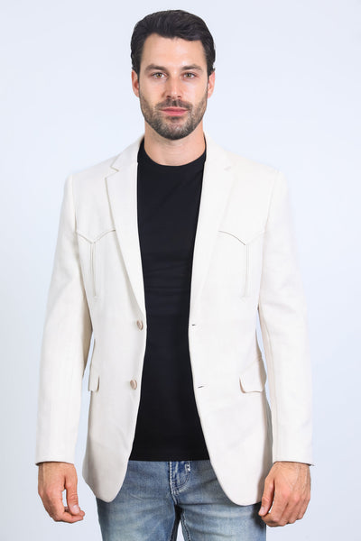 Men's Double Button Faux-Suede Blazer - Off White