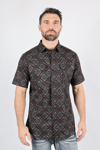 Mens Performance Classic Fit Western Short Sleeve Aztec Print Shirt