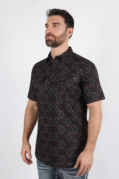 Mens Performance Classic Fit Western Short Sleeve Aztec Print Shirt