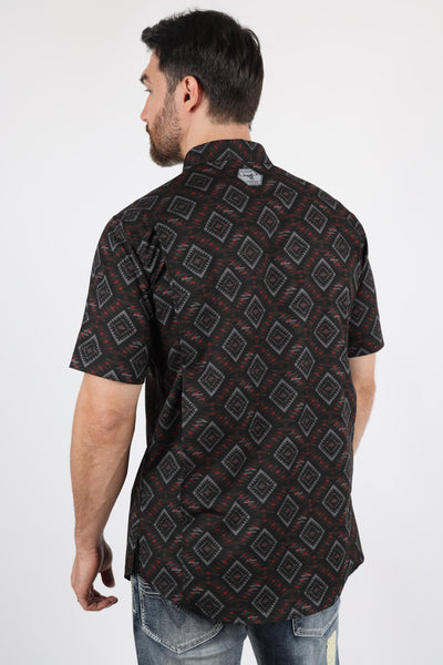 Mens Performance Classic Fit Western Short Sleeve Aztec Print Shirt