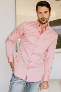 Men’s Single Pocket Logo Modern Fit Stretch Dress Shirt - Pink