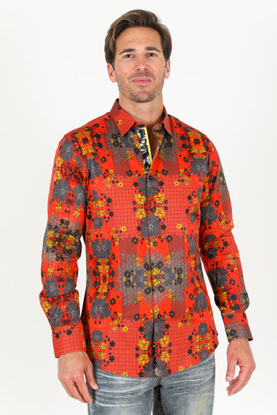 Floral Print Satin Shirt - Red