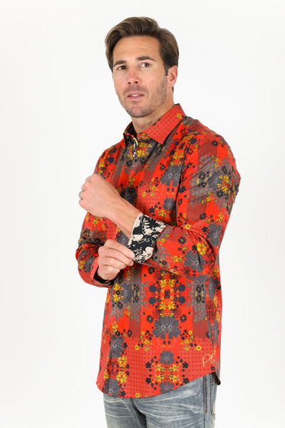 Floral Print Satin Shirt - Red