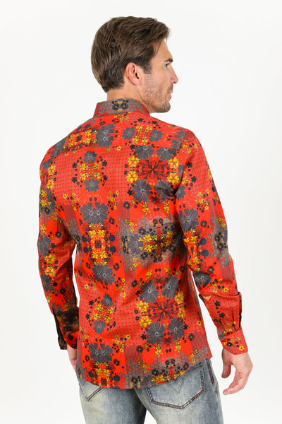 Floral Print Satin Shirt - Red