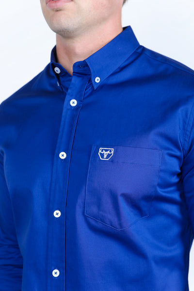 Men’s Single Pocket Logo Modern Fit Stretch Dress Shirt - Royal Blue