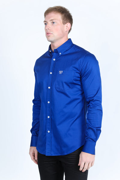 Men’s Single Pocket Logo Modern Fit Stretch Dress Shirt - Royal Blue