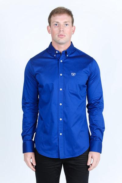 Men’s Single Pocket Logo Modern Fit Stretch Dress Shirt - Royal Blue